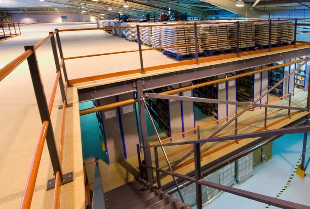 multi tier mezzanine floor in warehouse