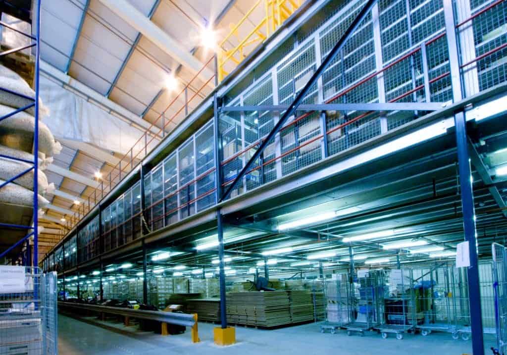 multi tier mezzanine floor in warehouse