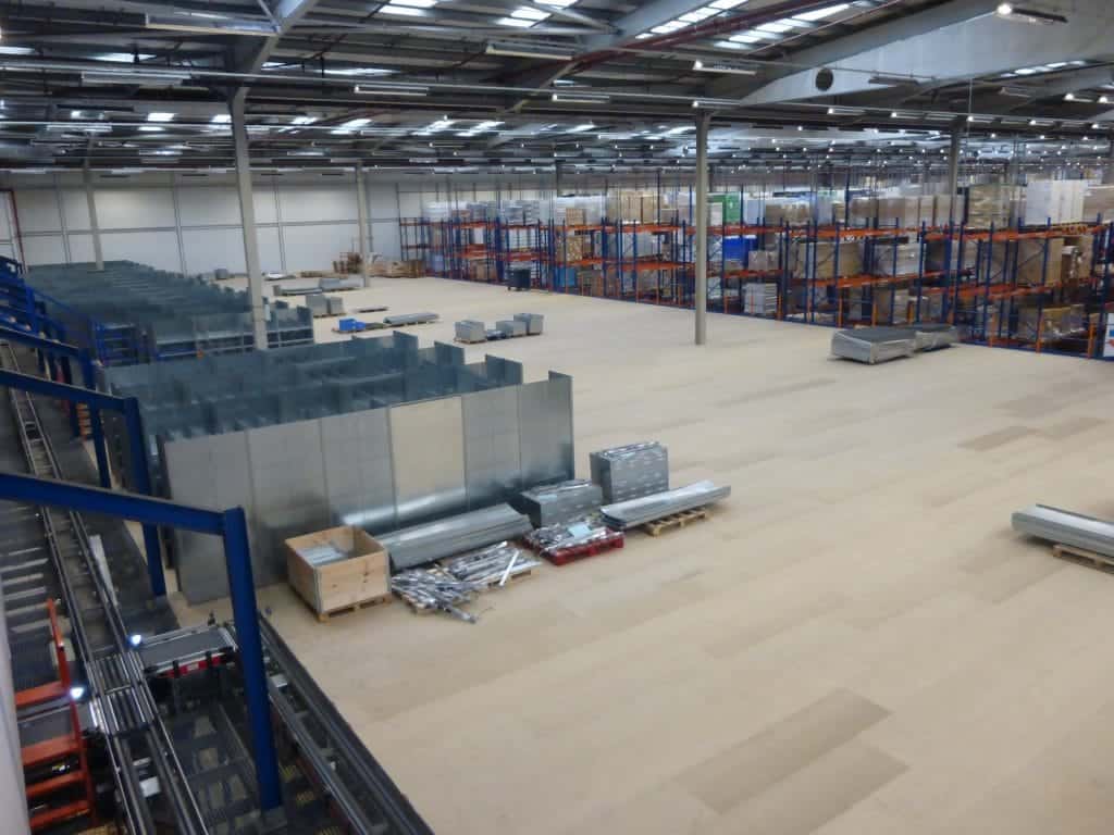 mezzanine floor in warehouse during construction