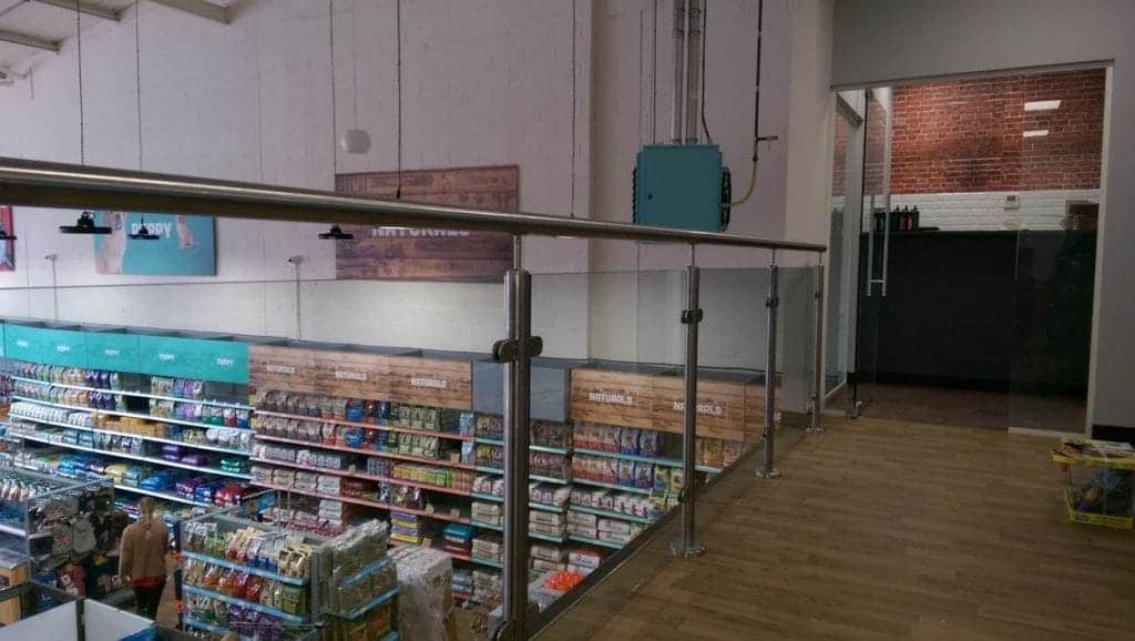 mezzanine with glass and stainless steel