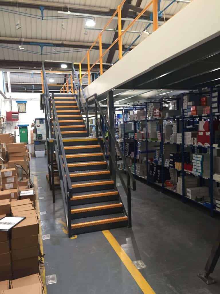 mezzanine floor staircase in warehouse