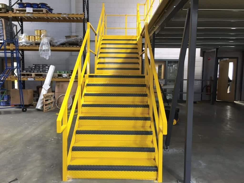 yellow mezzanine floor staircase