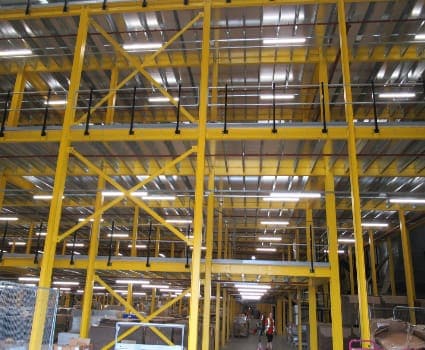multi tier mezzanine floor in warehouse