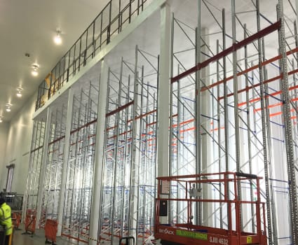 tall mezzanine floor in warehouse