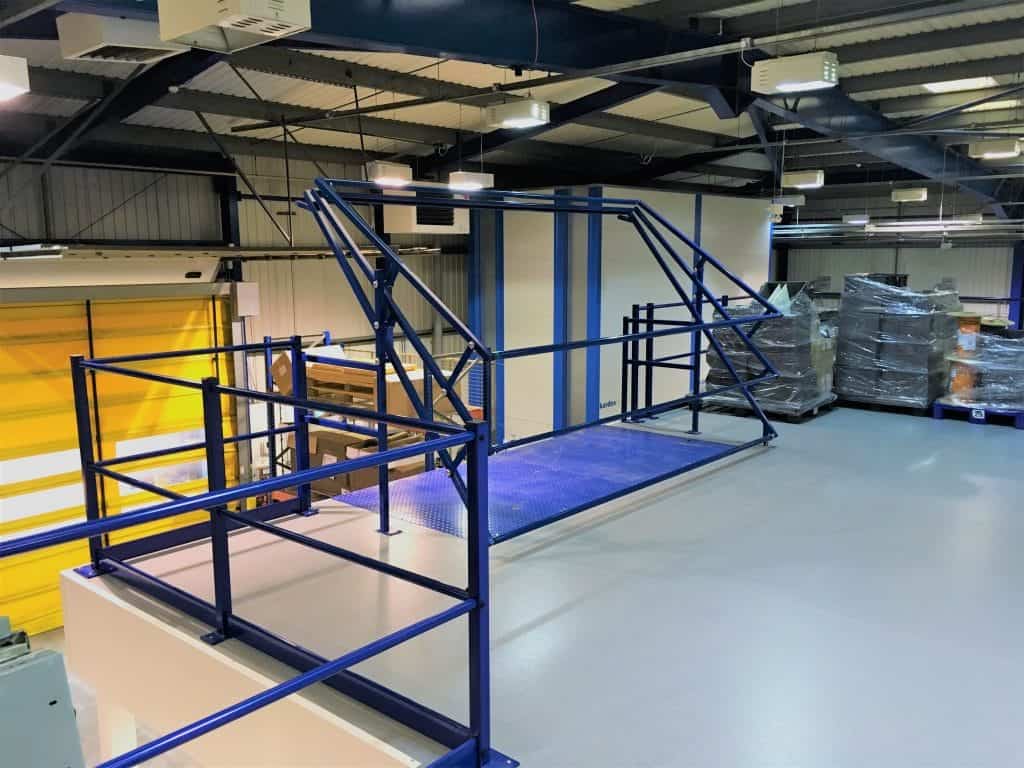 blue pallet gate on mezzanine floor