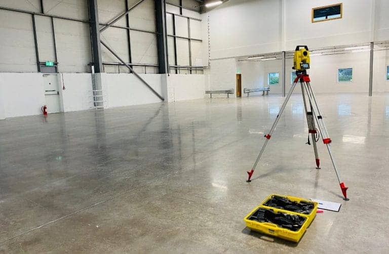 mezzanine survey scanner in empty warehouse