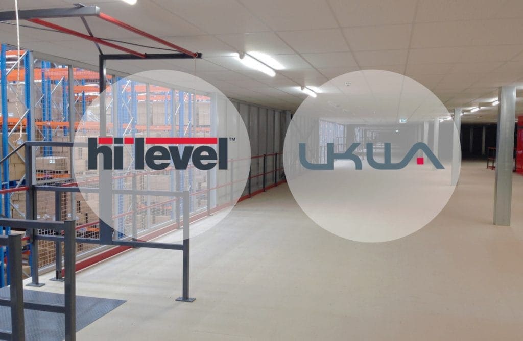 mezzanine floor background image with Hi-level and UKWA logos
