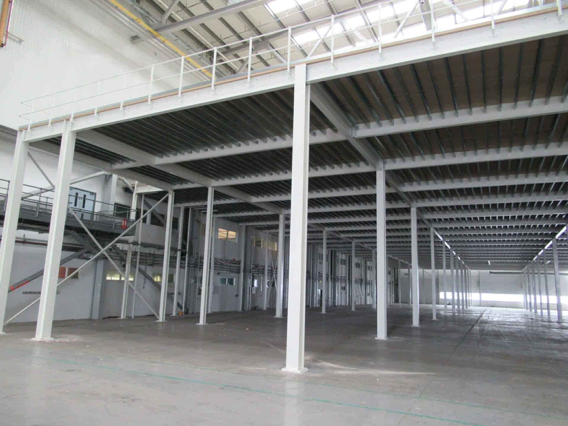 mezzanine floor showing under side and edge protection