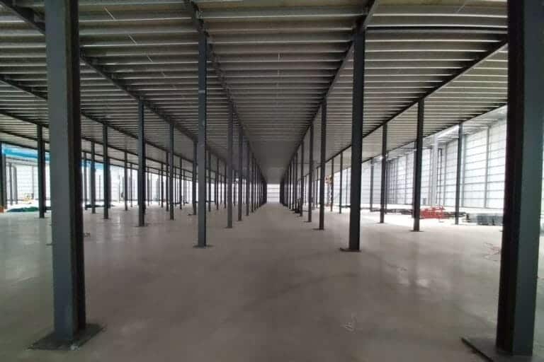 under side of mezzanine floor showing steel work