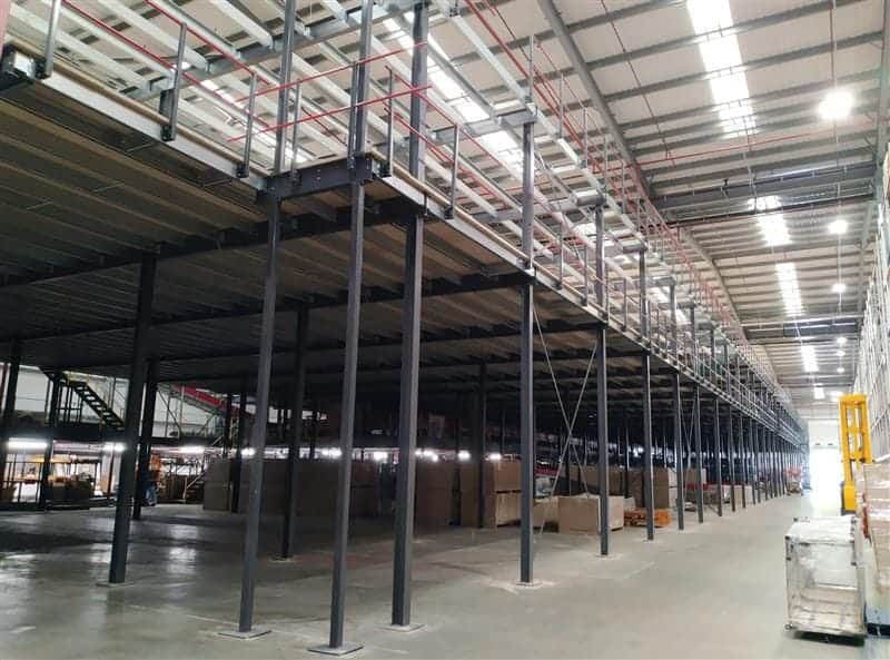 multi tier mezzanine floor in warehouse