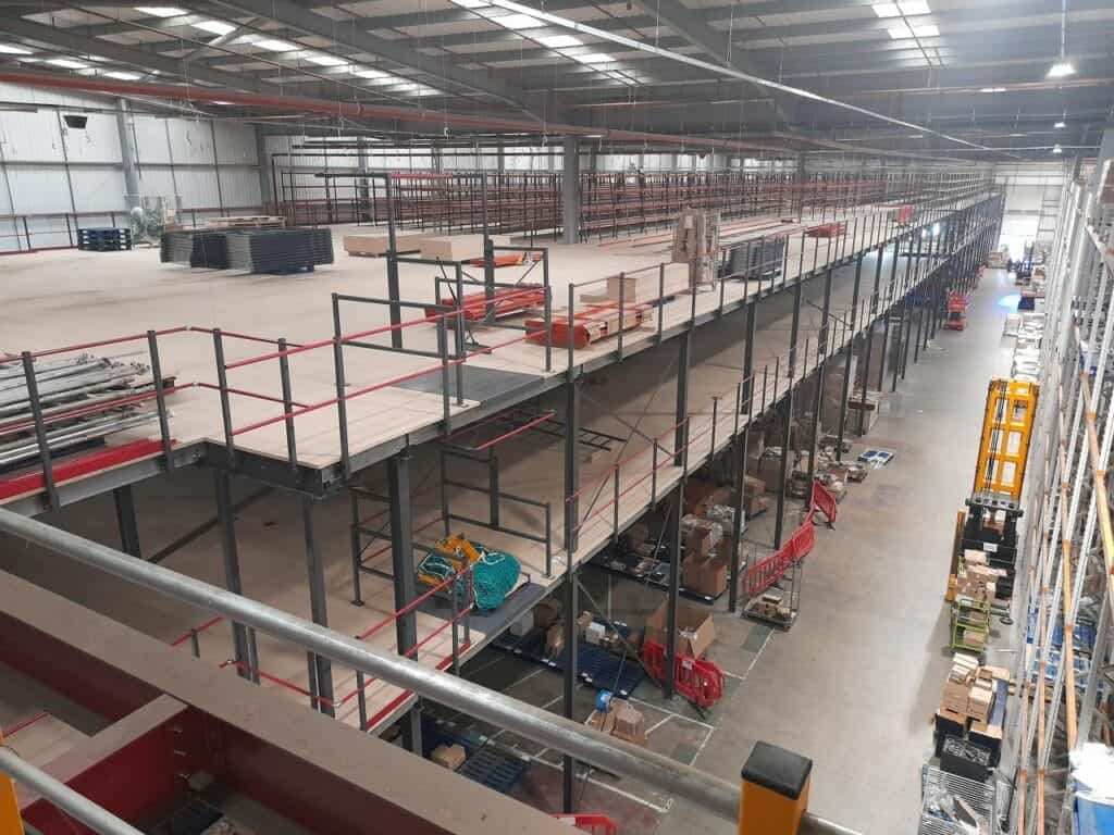 multi tier mezzanine floor in warehouse