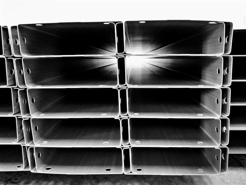 black and white close up of mezzanine floor steel work