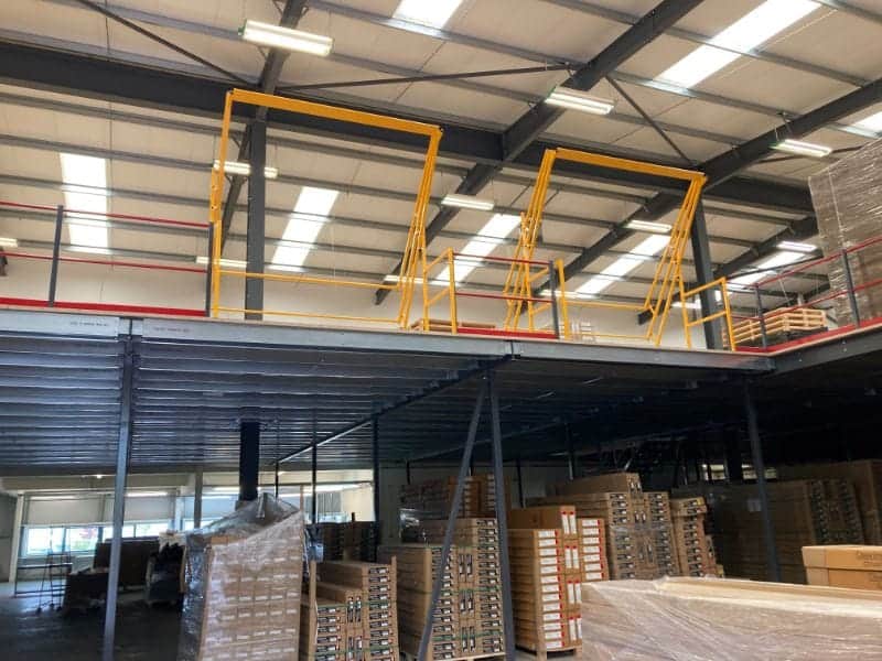 two pallet gates on mezzanine floor
