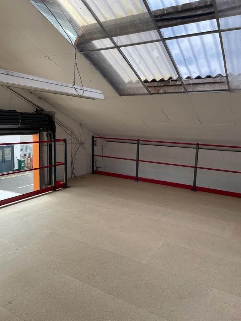 corner of mezzanine floor in warehouse unit
