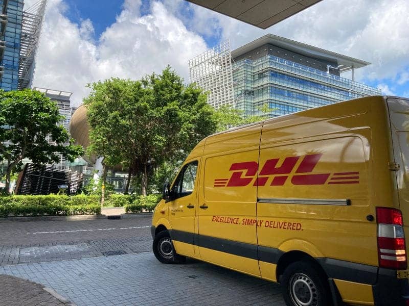 DHL van in city