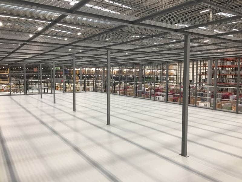 empty mezzanine floor with wire mesh sides and ceiling