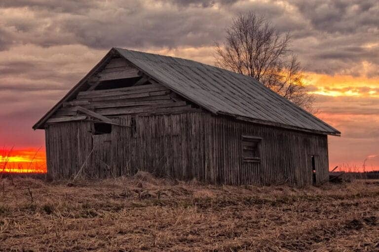 old barn at sunset