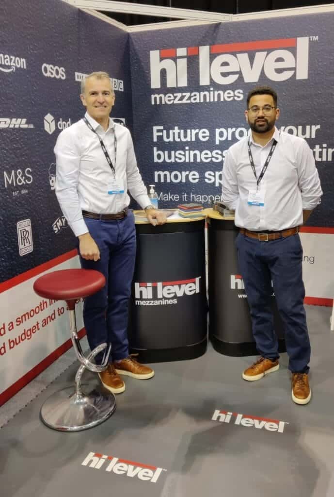 people on hi-level mezzanines exhibition stand