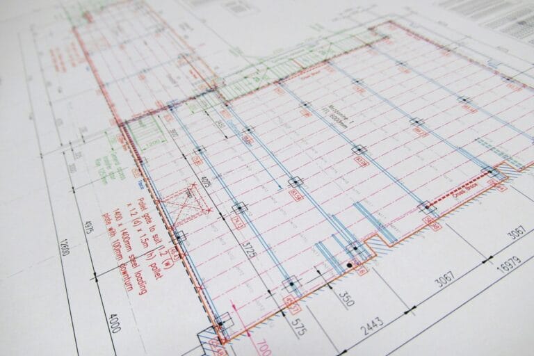 close up of printed autocad drawing