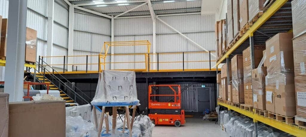 warehouse with mezzanine and pallet racking