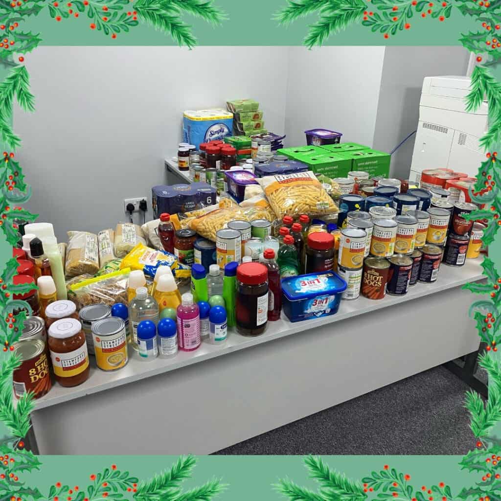 food bank collection with christmas border