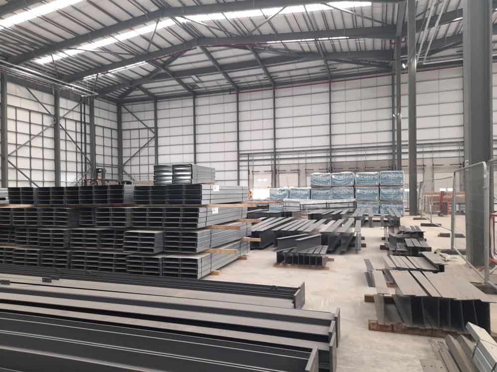 steelwork delivery inside warehouse