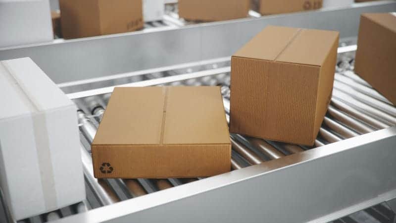 parcels on conveyor.