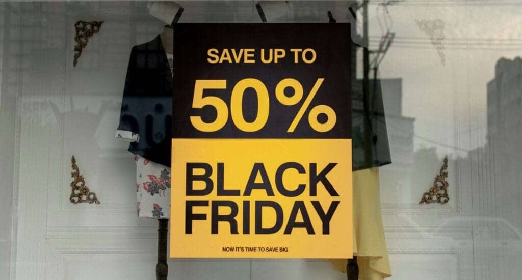 black friday sign in shop window