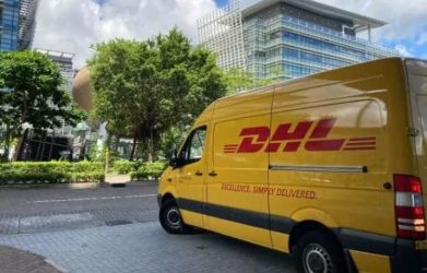 DHL van in city